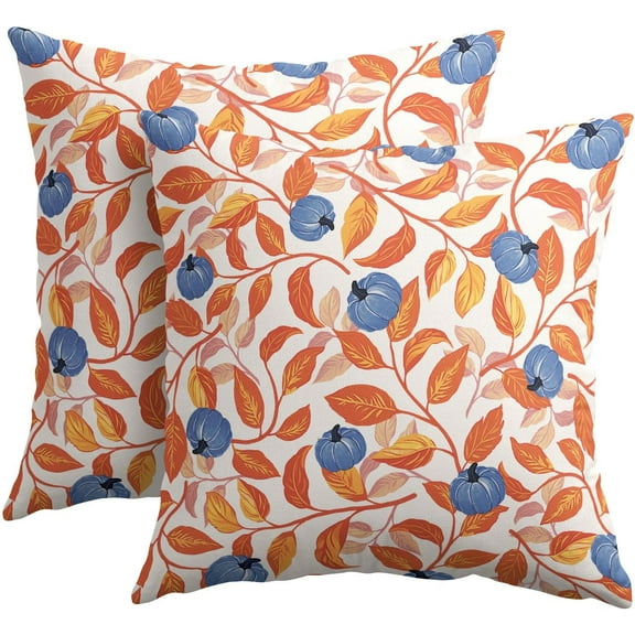 Fall Leaf Pumpkin Pillow Covers 20x20 Inch Seasonal Autumn Harvest Orange and Blue Outdoor Decorative Throw Pillows Set of 2 Thanksgiving Holiday Pillowcases for Couch Home Decor