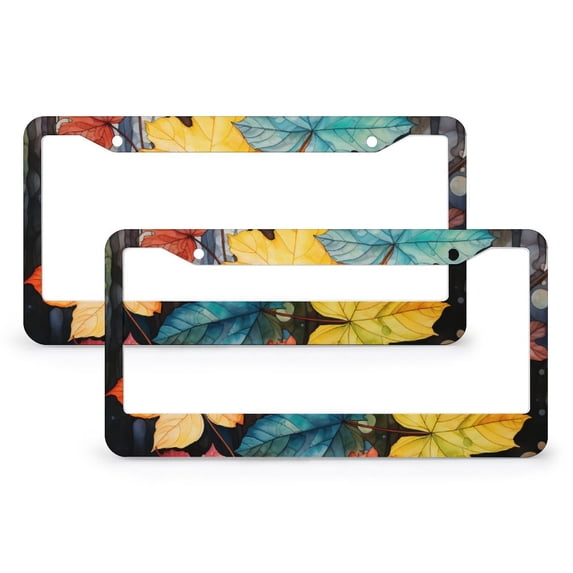 Fall Leaf Red Golden Brown Bright Color Seasonal Plant License Plate Frame 2 Pack Harvest Seasonal Orange License Plate Frames Cover Holders for Women Men Aluminum Metal License Plate Frames