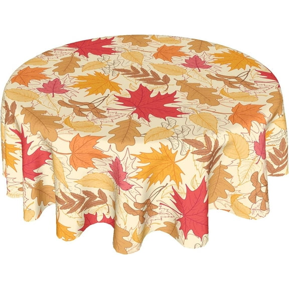 Fall Leaf Round Tablecloth 60 Inch Autumn Harvest Maple Leaves Tablecloth Thanksgiving Table Cloth Farmhouse Rustic Polyester Table Cover for Holiday Kitchen Dining Room Party Indoor Outdoor Decor