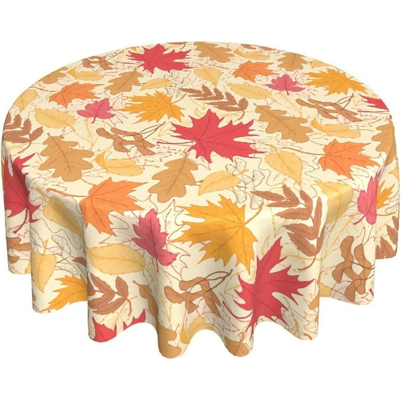 Fall Leaf Round Tablecloth 60 Inch Autumn Harvest Maple Leaves Tablecloth Thanksgiving Table Cloth Farmhouse Rustic Polyester Table Cover for Holiday Kitchen Dining Room Party Indoor Outdoor Decor