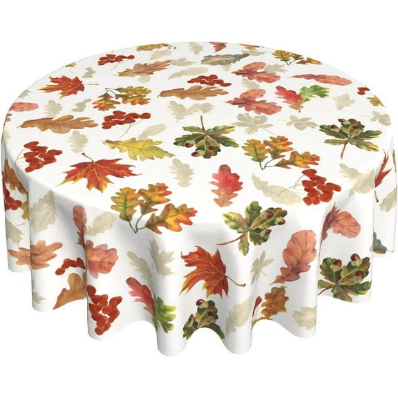 Fall Leaf Round Tablecloth 60 Inch Thanksgiving Autumn Leaves Decorative Harvest Table Cloth Polyester Fabric Maple Leaf Season Table Cover for Home Kitchen Outdoor Indoor Party