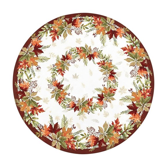 Fall Leaf Round Tablecloth, Rustic Farmhouse Thanksgiving Holiday Polyester Circle Table Cover for Dining Room Home Decor 47 In B