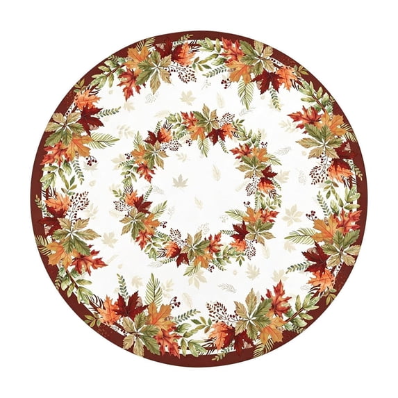 Fall Leaf Round Tablecloth, Rustic Farmhouse Thanksgiving Holiday Polyester Circle Table Cover for Dining Room Home Decor 47 In B