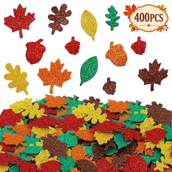 Fall Leaf Stickers, Glitter Paper Maple Leaves Stickers for Crafts, Thanksgiving Party Decorations and Party Favors Glitter Fall Leaves Mix