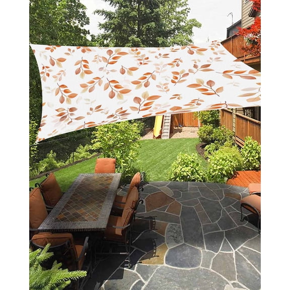 Fall Leaf Sun Sail Shades Rectangle Canopy,Sunlight Block Heavy Duty Curved Backyard Shade Cover,Retro Autumn Tree Branch Ombre Orange Waterproof Sun Shades for Patios Garden Pergola Outdoor 6.5'x10'