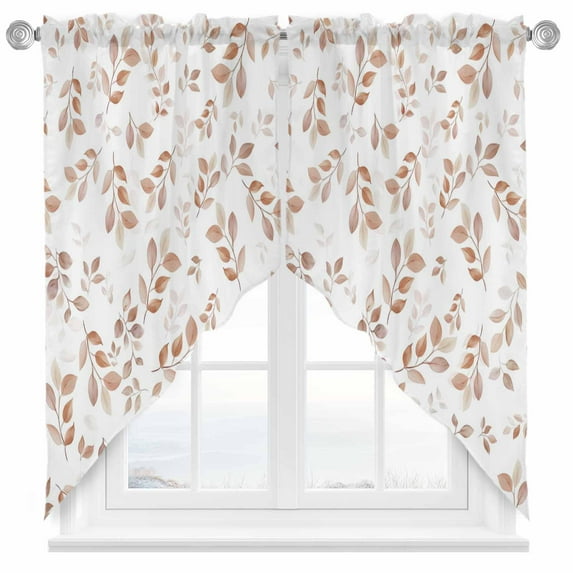 Fall Leaf Swag Curtain Valance for Windows, Orange Leaves Window Treatments Short Swag Topper for Kitchen Windows Bathroom Bedroom, 36"x45"