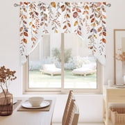 Fall Leaf Swag Valance for Windows, Vintage Amber Brown Leaves Rustic Countryside Autumn Swag Curtains Valances for Small Window Treatment Rod Pocket for Kitchen Bathroom 1 Panel 56x36in