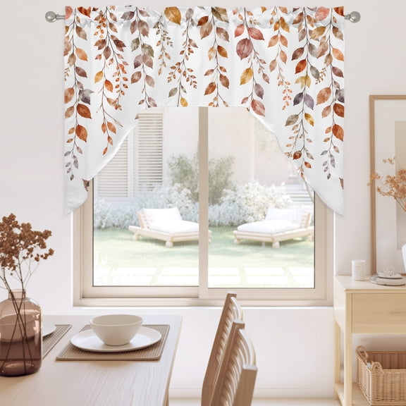 Fall Leaf Swag Valance for Windows, Vintage Amber Brown Leaves Rustic Countryside Autumn Swag Curtains Valances for Small Window Treatment Rod Pocket for Kitchen Bathroom 1 Panel 56x36in