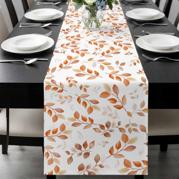Fall Leaf Table Runner 120 Inches Long, Retro Autumn Tree Branch Ombre Orange Kitchen Coffee Dining Table Decoration for Home Party Birthday Wedding Home Decor 13x120 Inches