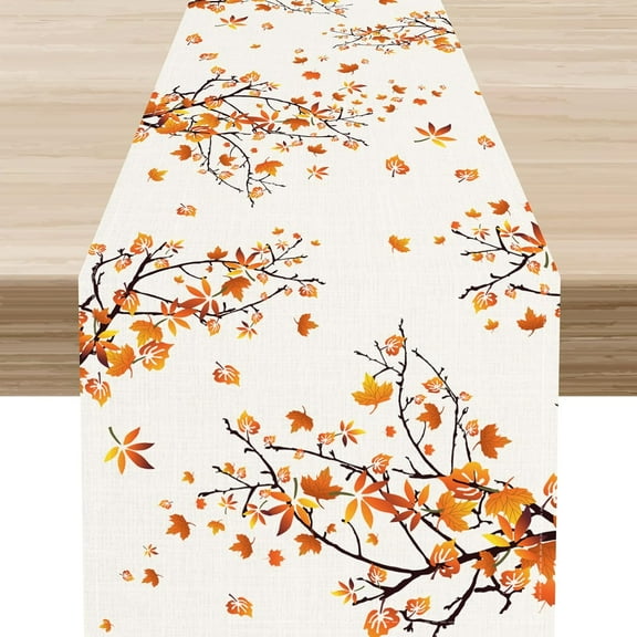 Fall Leaf Table Runner, Rustic Harvest Autumn Orange Maple Leaf Thanksgiving Farmhouse Retro Coffee Table Center Decor for Family Kitchen Outdoor Party Holiday Table Decorations, 13"x108"