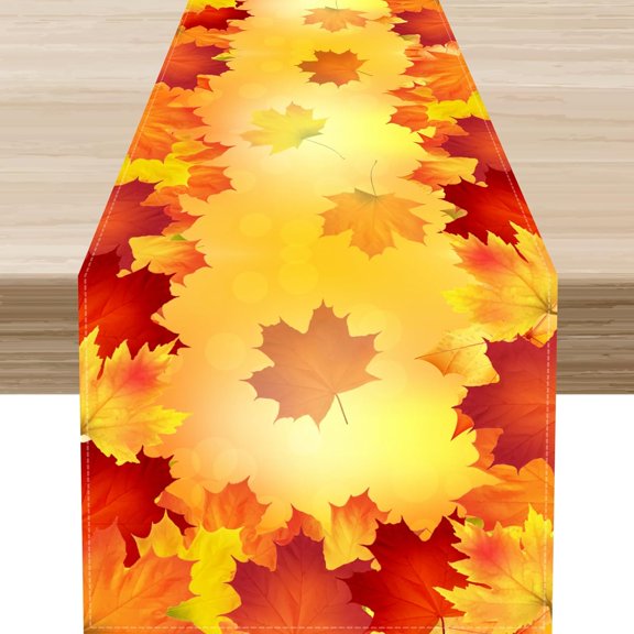 Fall Leaf Table Runner, Rustic Harvest Autumn Orange Watercolor Maple Leaf Thanksgiving Farmhouse Retro Coffee Table Center Decor for Family Kitchen Outdoor Party Holiday Table Decorations, 13"x36"
