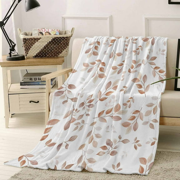 Fall Leaf Throw Flannel Blanket 40x50In Orange Leaves Watercolor Autumn Plant Super Soft Cozy Bed Blanket, Lightweight Plush Fuzzy Bed Throw for Bedroom Sofa Couch Living Room
