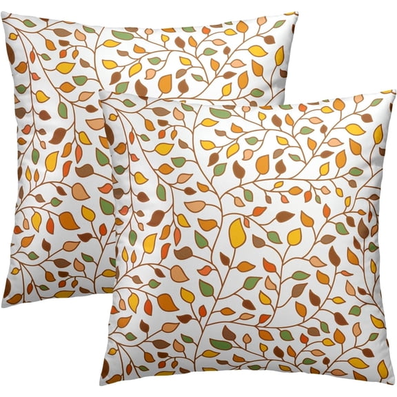 Fall Leaf Throw Pillow Cover 18x18 Set of 2 Orange Yellow Autumn Leaf Style Farmhouse Throw Pillow Covers Cartoon Art Outdoors Decorative Cushion Case for Bed Couch Sofa Home Decorative