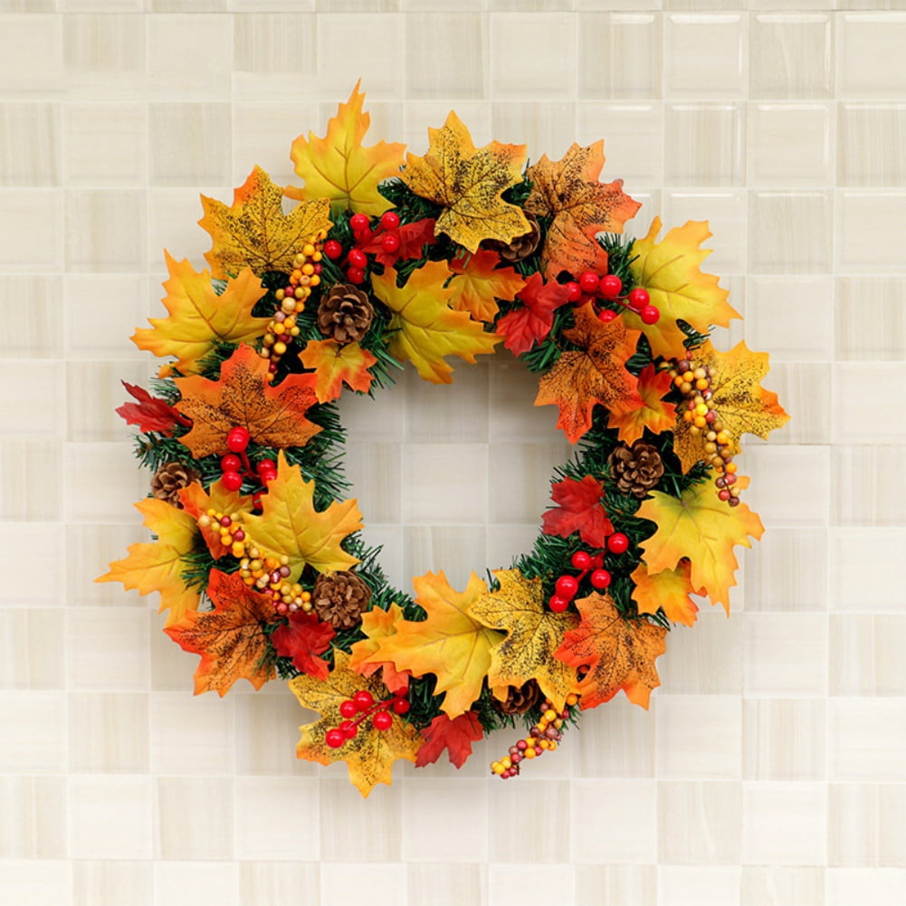 Fall Leaf Wreath, Autumn Front Door Wreath, Harvest Wreath with Leaves ...