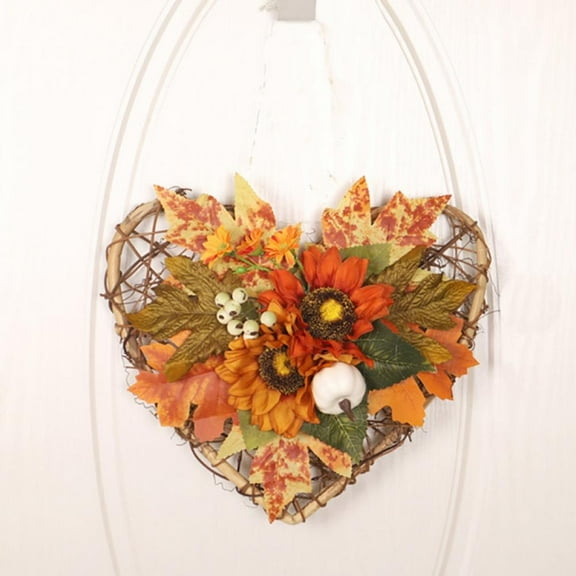 Fall Leaf Wreath Thanksgiving Decorations Fall Wreath Heart Shape Christmas Pumpkin Wreath for Front Door Window Birthday Wedding Gift Halloween Decoration Indoor Outdoor