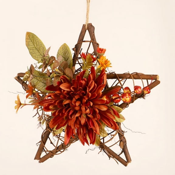 Fall Leaf Wreath Thanksgiving Decorations Fall Wreath Star Shape Christmas Pumpkin Wreath for Front Door Window Birthday Wedding Gift Halloween Decoration Indoor Outdoor