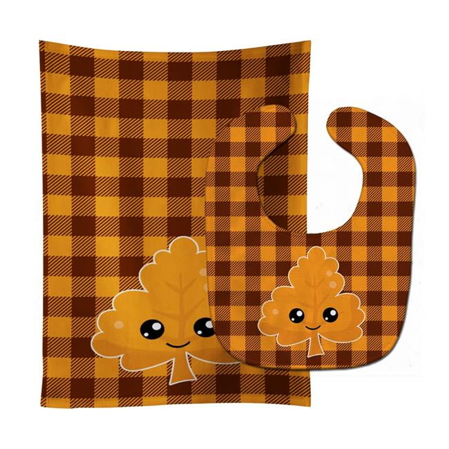 Fall Leaf on Gingham Baby Bib & Burp Cloth