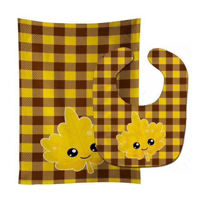 Fall Leaf on Gingham Baby Bib & Burp Cloth