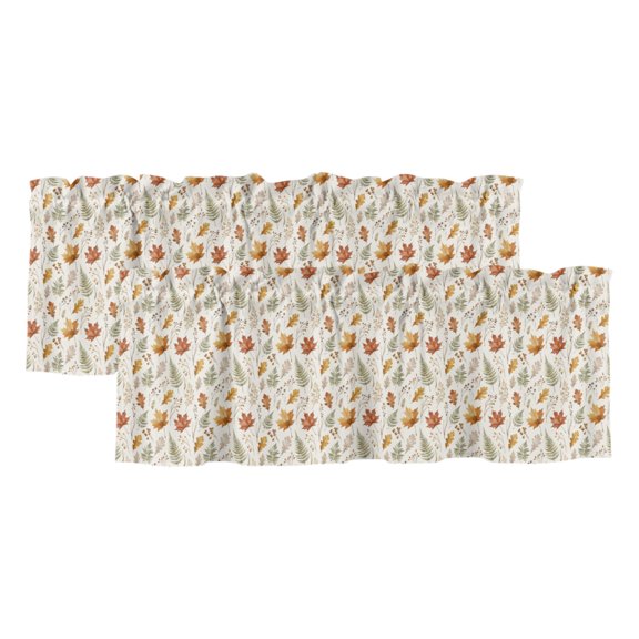 Fall Leaves 2 Panels Kitchen Valance, Rustic Farmhouse Orange Maple Oak Fern Frond Leaf Curtains Valances for Small Windows Rod Pocket Window Treatments for Living Room Bedroom 42" W x 12" L