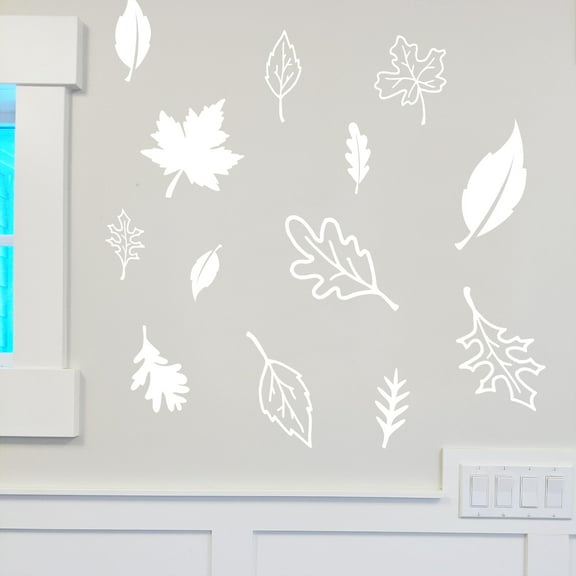 Fall Leaves Autumn Decals and Decor Vinyl Lettering Decal Stickers Self Adhesive - Medium Set of 36 - Sizes Range from 3"-9" - Color: White