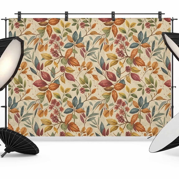 Fall Leaves Backdrop for Photoshoot,Photography Photo Studio Background Wall Backdrop,Farmhouse Beige Botanical Leaf Autumn Back Drop Banner Panel for Portraits Wedding Party Live Streaming 12x8Ft