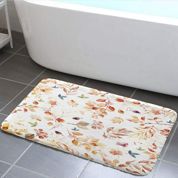 Fall Leaves Bath Mat, Autumn Floral Thanksgiving Bathroom Rugs Soft Flannel Bath Mats Bathroom Decor Warm Floor Mat Living Room Bedroom Rugs, 29x17 Inches