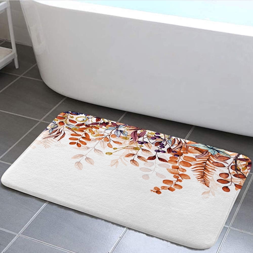 Fall Leaves Bath Mat, Autumn Thanksgiving Bathroom Rugs Soft Flannel Bath Mats Bathroom Decor Warm Floor Mat Living Room Bedroom Rugs, 17X48 Inches