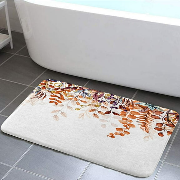 Fall Leaves Bath Mat, Autumn Thanksgiving Bathroom Rugs Soft Flannel Bath Mats Bathroom Decor Warm Floor Mat Living Room Bedroom Rugs, 24x16 Inches