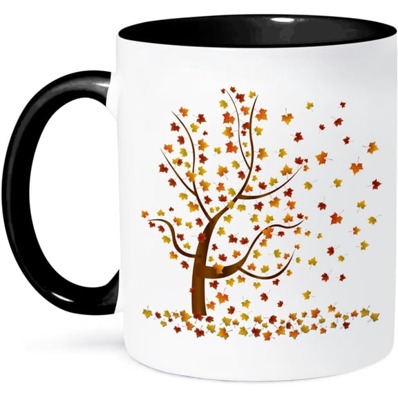 Fall Leaves Ceramic Mug Fall Tree with Leaves Two Tone White Black Mug, Ceramic Coffee Cup Mugs 11 oz
