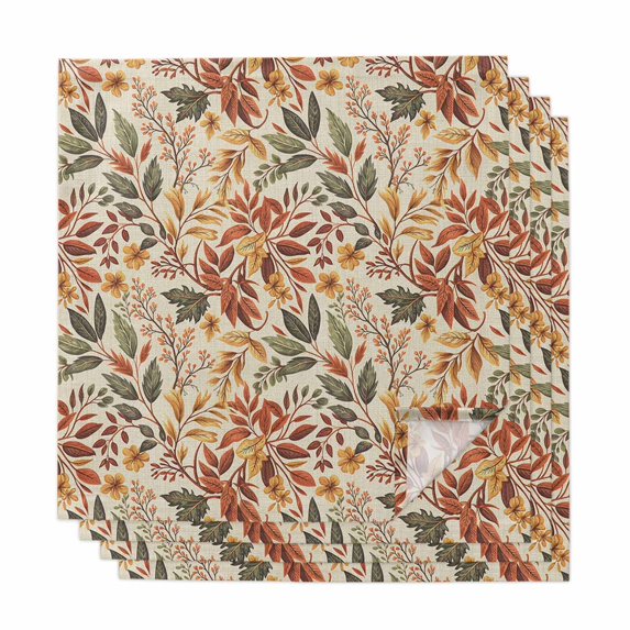 Fall Leaves Cloth Napkins, Farmhouse Retro Botanical Floral Washable and Reusable Dinner Napkins Set of 4, Table Napkin for Kitchen Party Birthday Wedding Hotel Housewarming 20"x20"