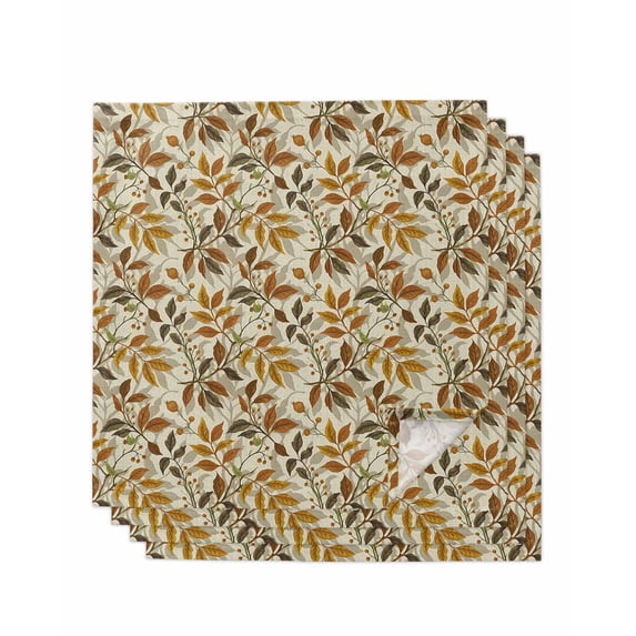 Fall Leaves Cloth Napkins Set of 4 Reusable Dinner Napkins, Farmhouse Autumn Beige Botanical Cocktail Napkin Washable Table Napkins for Wedding/Holiday Party/Baby Shower 20"x20"
