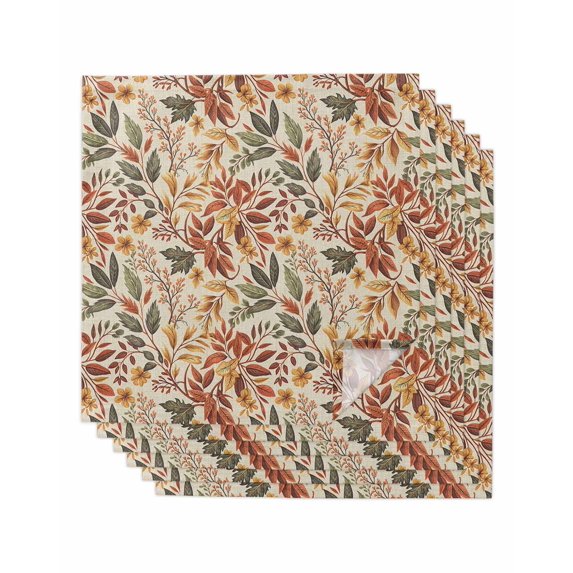 Fall Leaves Cloth Napkins Set of 6 Reusable Dinner Napkins, Farmhouse Retro Botanical Floral Cocktail Napkin Washable Table Napkins for Wedding/Holiday Party/Baby Shower 20"x20"