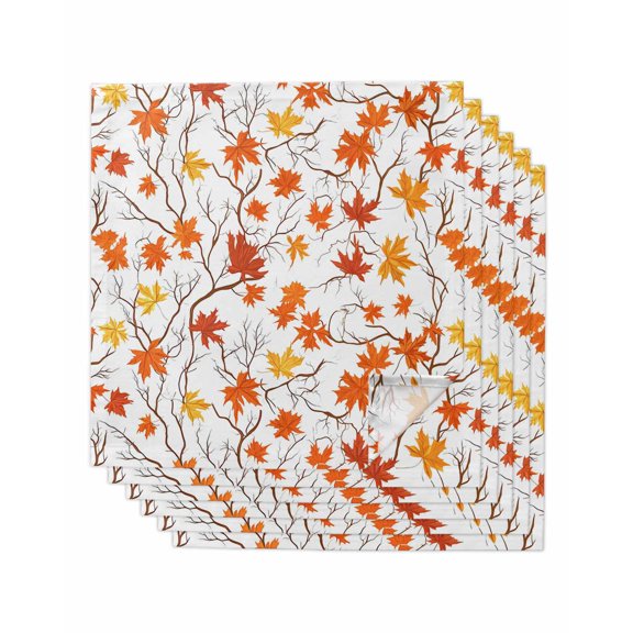Fall Leaves Cloth Napkins Set of 6 Reusable Dinner Napkins, Thanksgiving Autumn Maple Tree Branch Cocktail Napkin Washable Table Napkins for Wedding/Holiday Party/Baby Shower 20"x20"