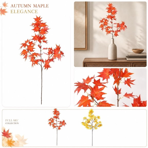 Fall Leaves Decor 36 Inch Artificial Fall Stems Yellow Faux Maple Branches for Vase Fall Home Decor Indoor Fall Floral Arrangement for Autumn Home Table Accents 1 Piece