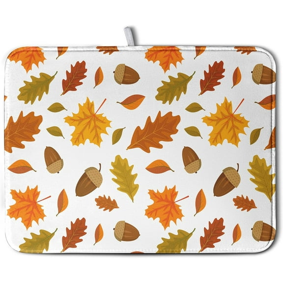 Fall Leaves Dish Drying Mat for Kitchen Counter Orange Thanksgiving Dish Mat Drying Kitchen Mats Autumn Maple Leaf Dish Drainer Mat Absorbent Kitchen Drying Mats for Dishes 18x24 Inch