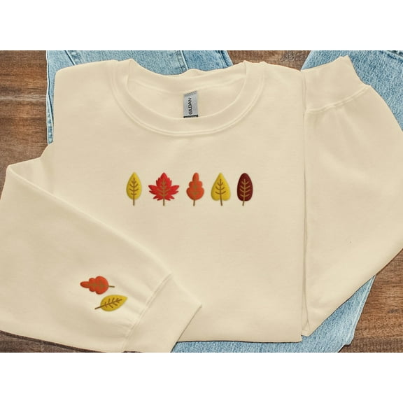 Fall Leaves Embroidered Crewneck