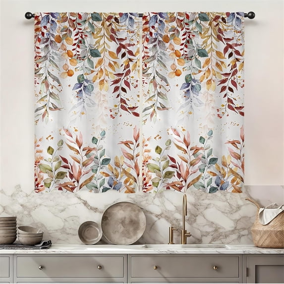 Fall Leaves Eucalyptus Tier Curtains 2 Panels Autumn 27.5W X 39L Inches ...