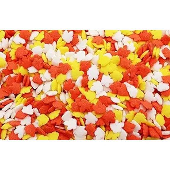 Fall Leaves Flower Shaped Candy Sprinkles 8 Ounce-Autumn Confetti Edible Ice Cream or Cupcake Topping For Festive Fall Parties Or Thanksgiving Day Events