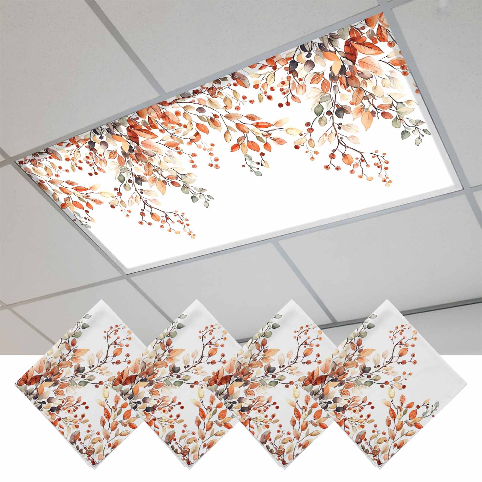 Fall Leaves Fluorescent Light Covers, Farmhouse Orange Eucalyptus Leaf ...