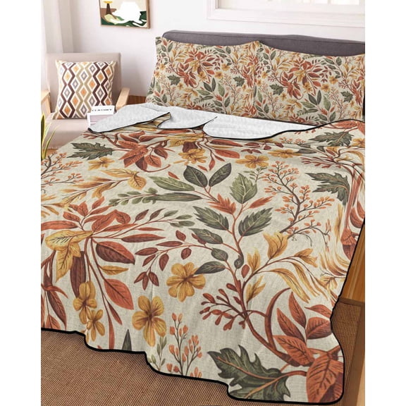 Fall Leaves Full Size Down Alternative Comforter, Lightweight Comforter Quilt Bedding Set with Pillow Shams Farmhouse Retro Botanical Floral All Seasons Bed Comforter Duvet Insert 78"x90"