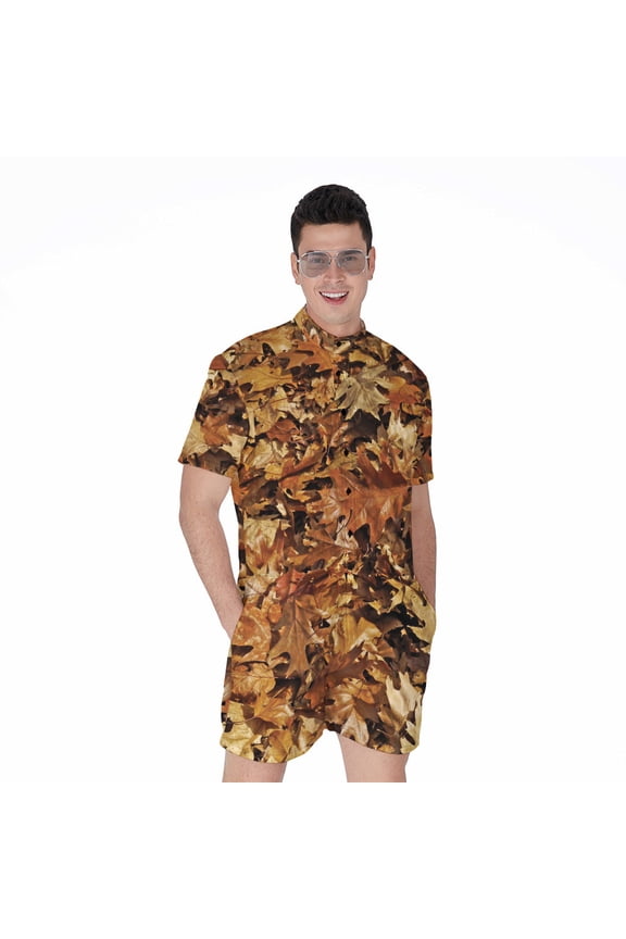 Fall Leaves Hunting Camouflage Short Sleeve Men'S Rompers, Hunter Hunting Casual Summer Jumpsuits Outfit