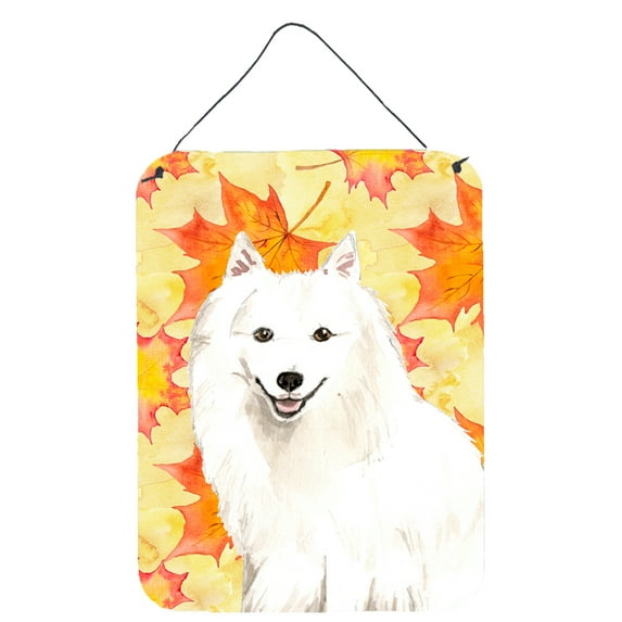 Fall Leaves Japanese Spitz Wall or Door Hanging Prints