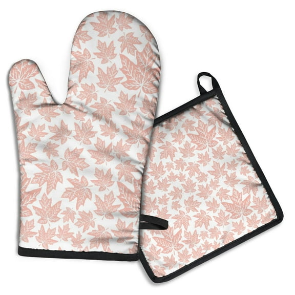 Fall Leaves Kitchen Oven Mitt and Pot Holder Sets 2 Pcs for Baking, Cooking and Grilling, Heat Resistant Up To 392 °F