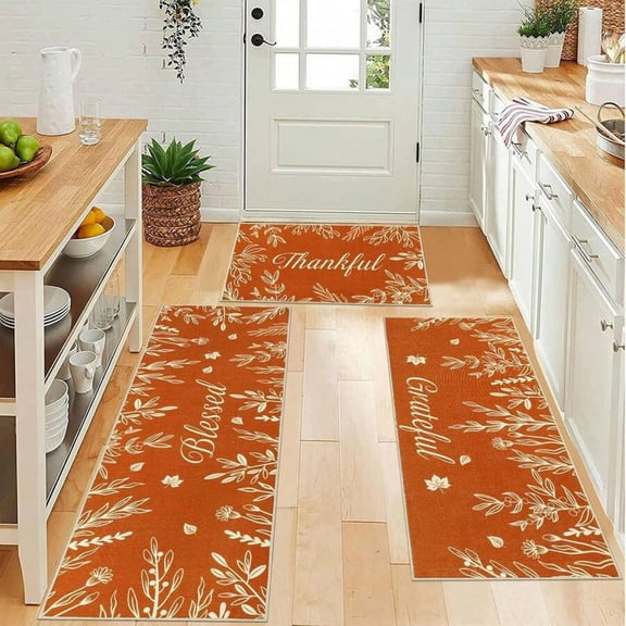 Fall Leaves Kitchen Rug - Pumpkin Leaf Farmhouse Non-Skid Washable Floor Mat Runner | 3 Sizes (32"X20"/28"X17"/48"X17") | Perfect for Thanksgiving Halloween Christmas Fall Home Decoration & Gift
