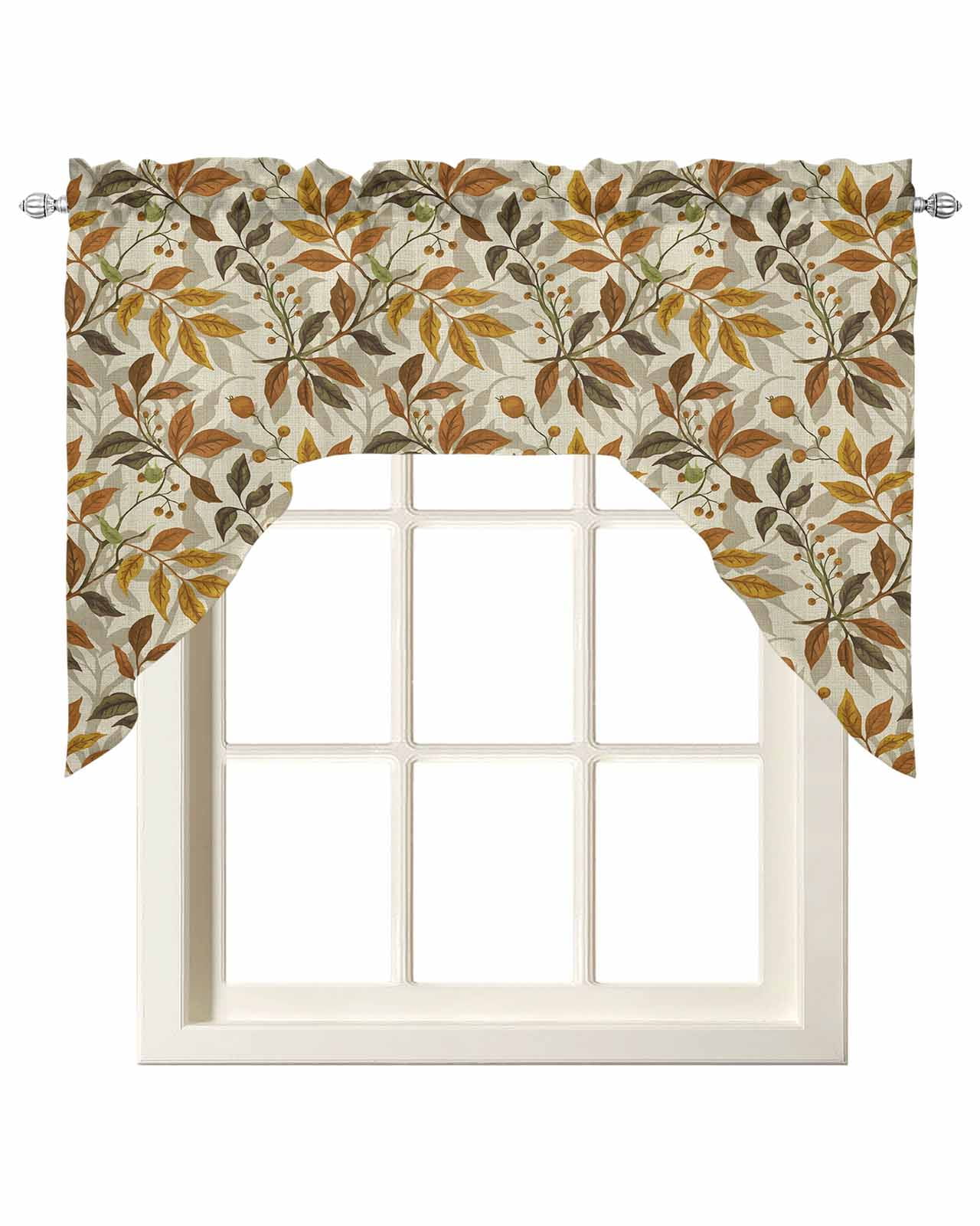 Fall Leaves Kitchen Swag Valances for Windows, Farmhouse Autumn Beige ...