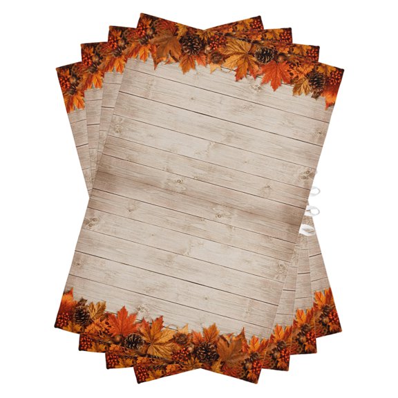 Fall Leaves Kitchen Towels Dish Towel Pack of 4 Rustic Orange Maple Oak Leaf Pinecone Wood Grain Soft Dish Cloth Set Absorbent Dishcloth for Drying Dishes, Hand Towels 18 x 28 Inches