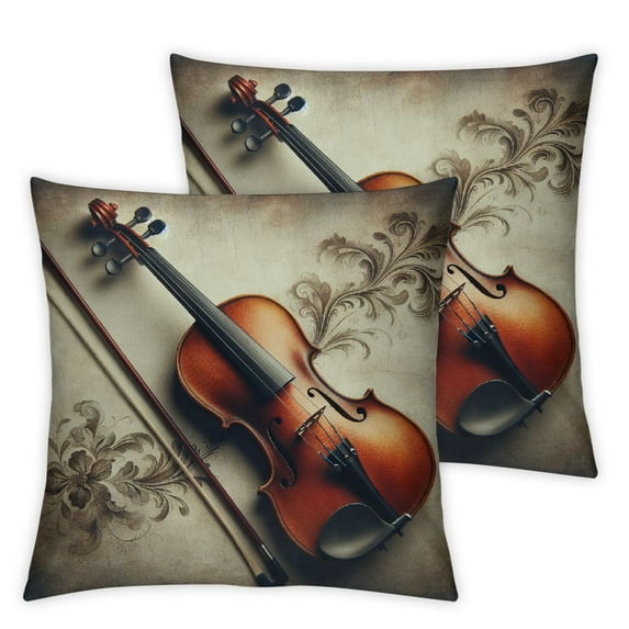 Fall Leaves Maple Violin Music Linen Square Throw Pillow Case Decorative Cushion Cover Pillowcase Sofa
