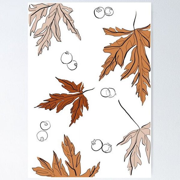 Fall Leaves - Minimal Line Art Poster Wall Art, Modern Wall Decor For Living Room Bedroom, 8x12 UNFRAMED
