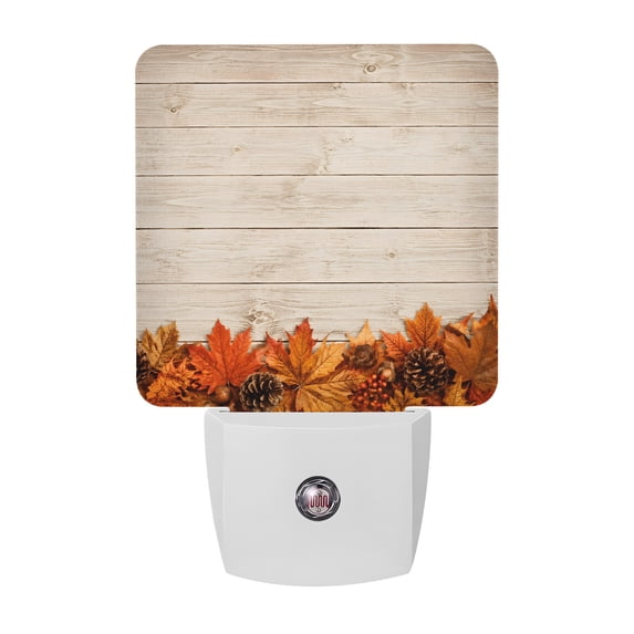 Autumn Rustic Maple Fall Leaves Night Light, Rustic Orange Maple Oak Leaf Pinecone Wood ...