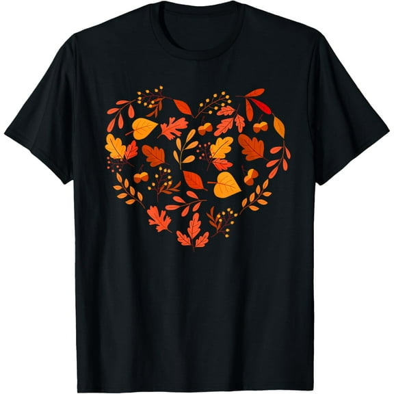 Fall Leaves October Autumn Lovers Funny Heart Cute Couples T-ShirtMen and women, Black T-shirt, size: Extra large